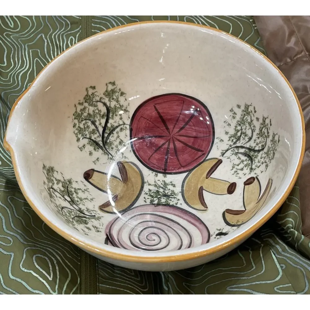 Vtg‎ Los Angeles Pottery Ceramic Mixing Bowl With Spout Vegetables 70s Retro USA